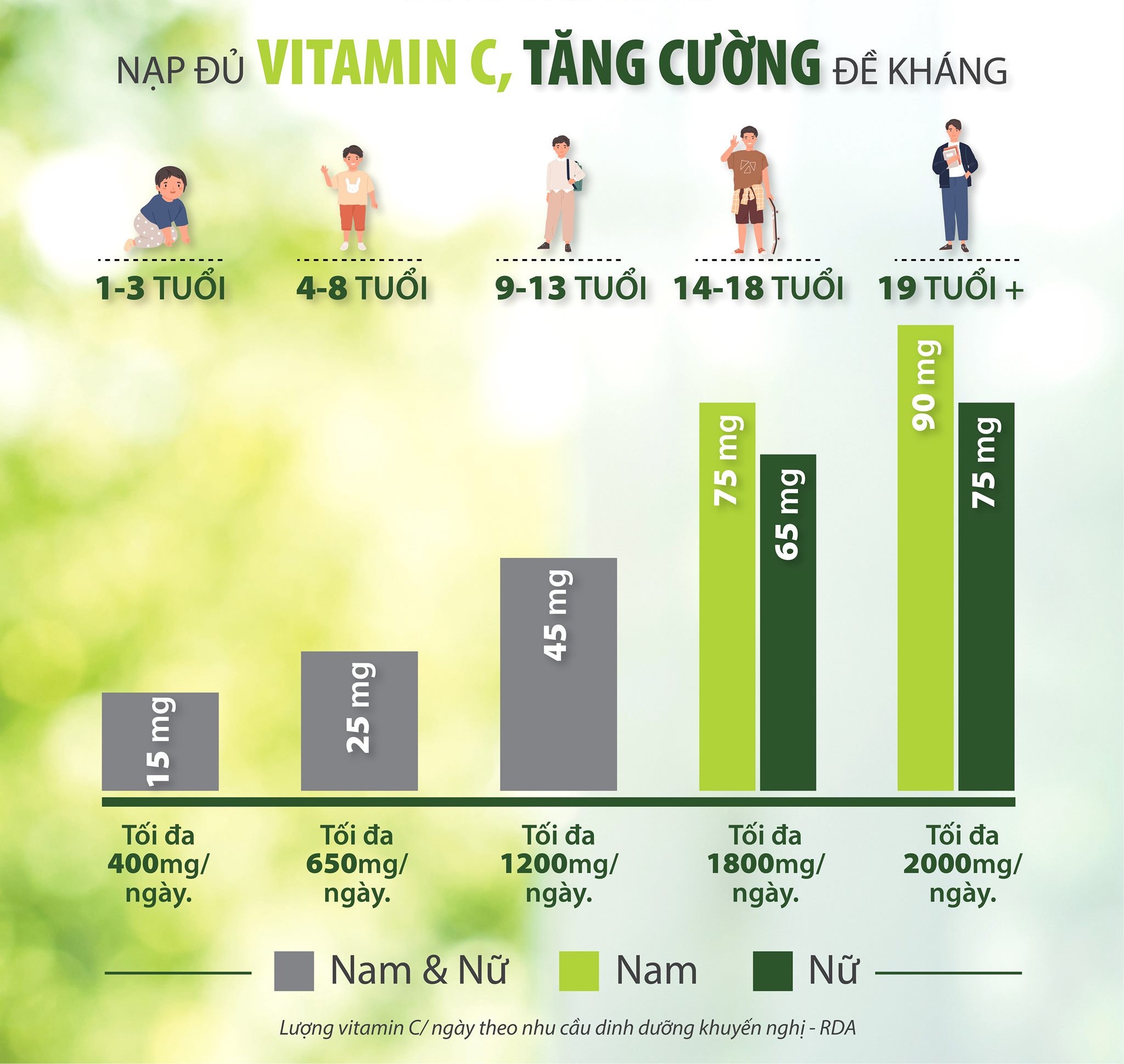 Hàm lượng Vitamin C cần thiết mỗi ngày